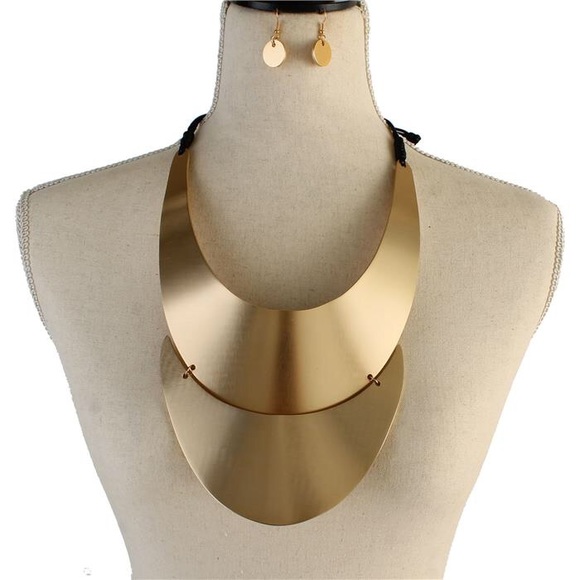 GOLD FASHION METAL LINKED U SHAPED NECKLACE SET - Picture 1 of 2